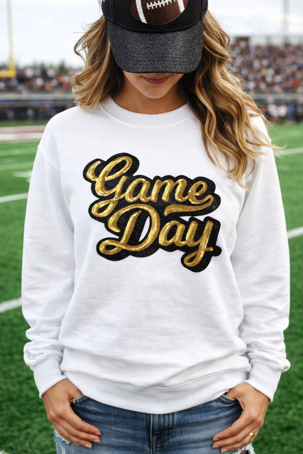 Gold and Black Sequin Game Day Patch Crew