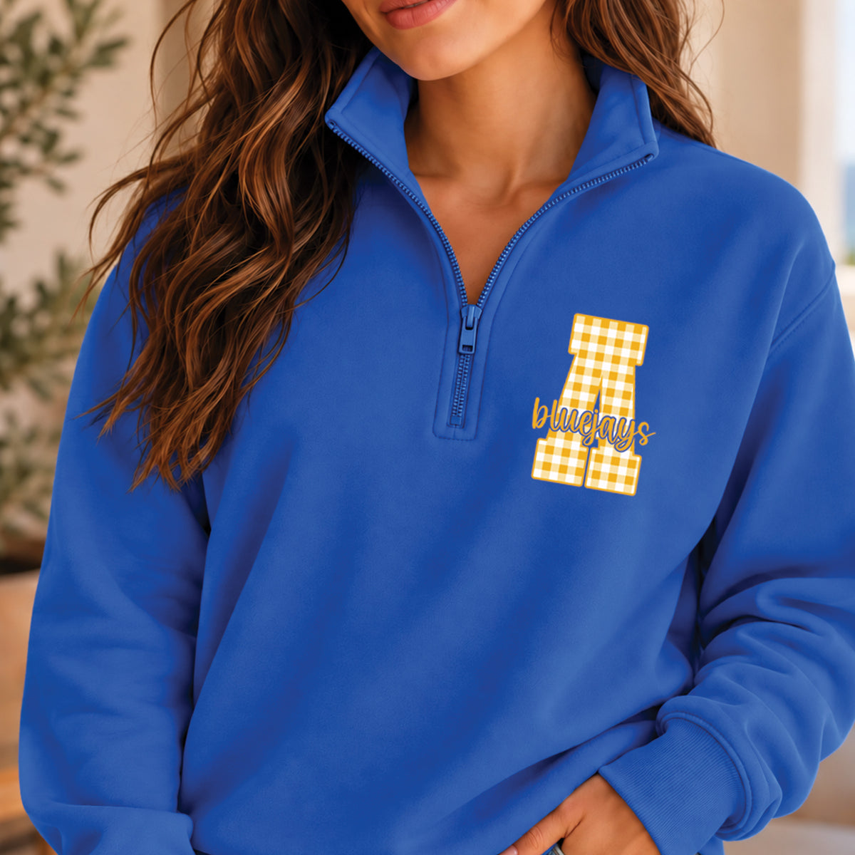 Ashland Gingham Quarter Zip- Royal