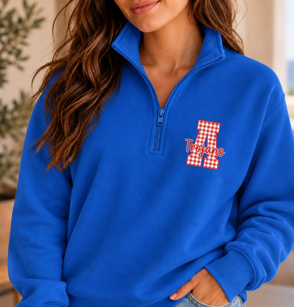 Trojan Gingham Royal Quarter Zip