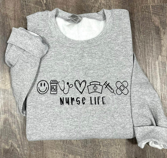 Embroidered Nurse Life Crewneck