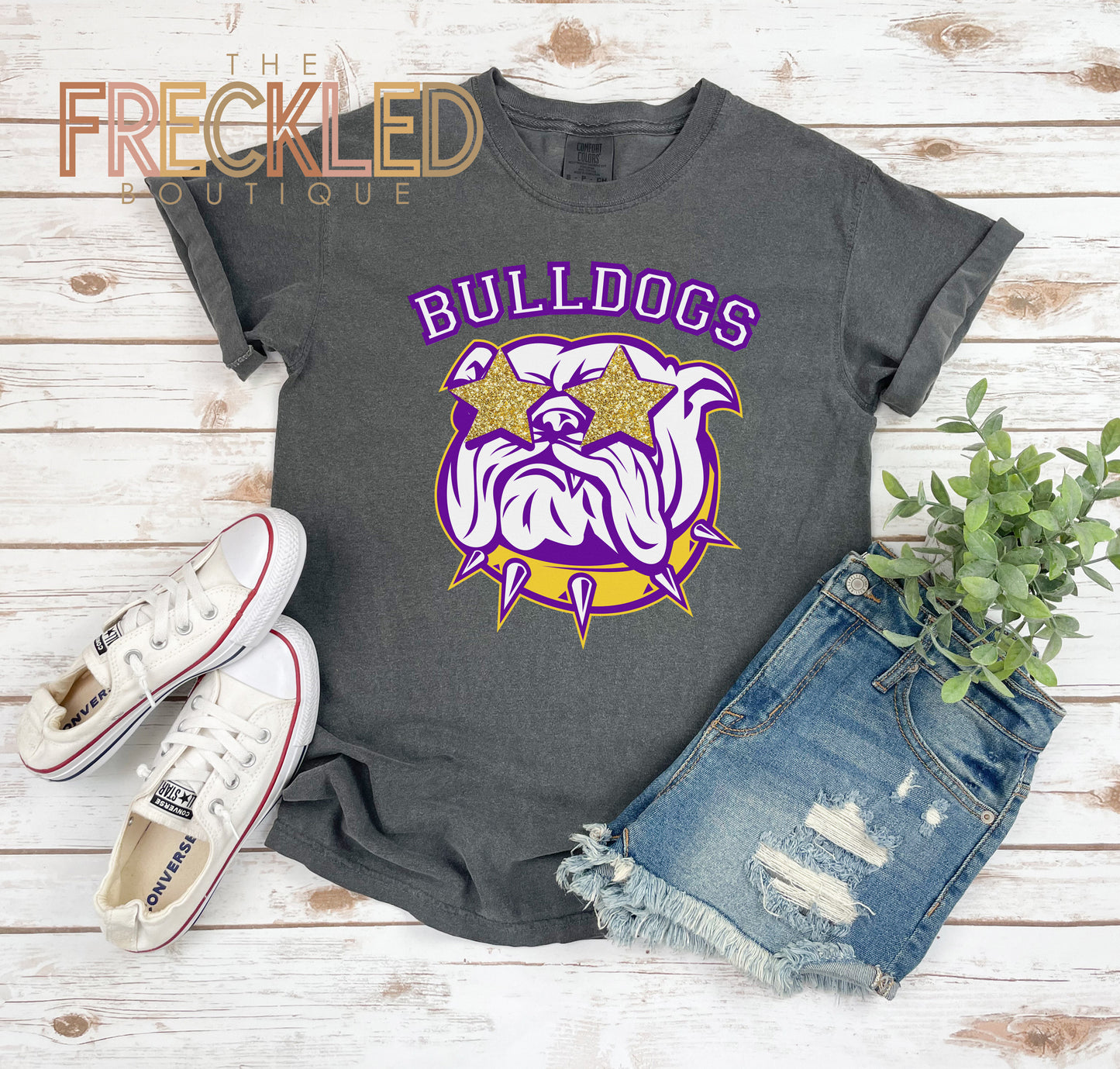 Gold and Purple Faux Glitter Bulldog