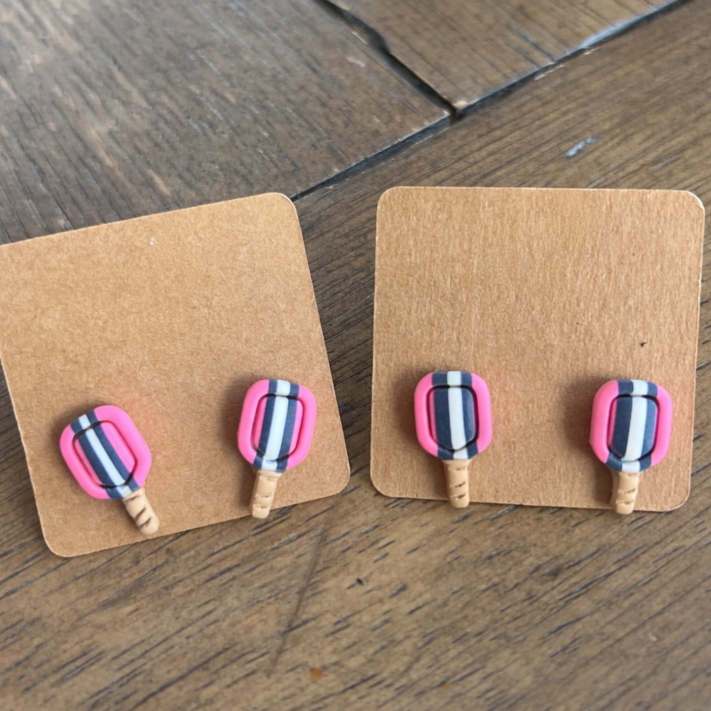 Pink & Navy Pickleball Clay Earrings