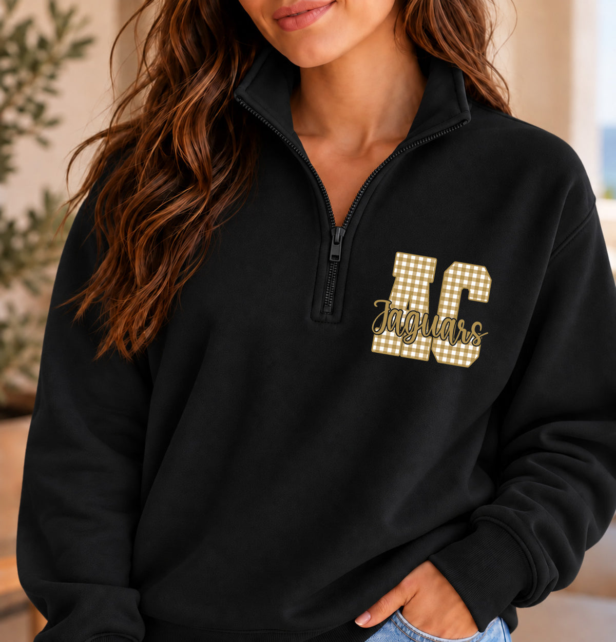 AC Gingham Black Quarter Zip