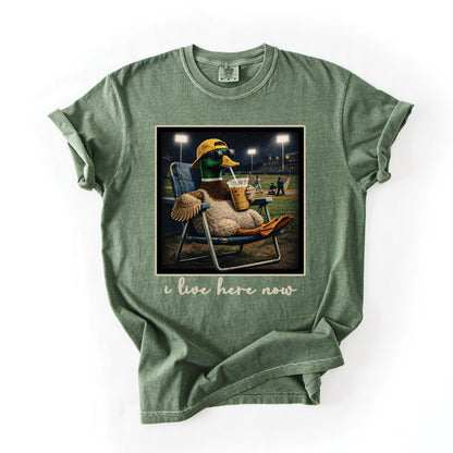 I Live Here Now Baseball Tee ((Duck)