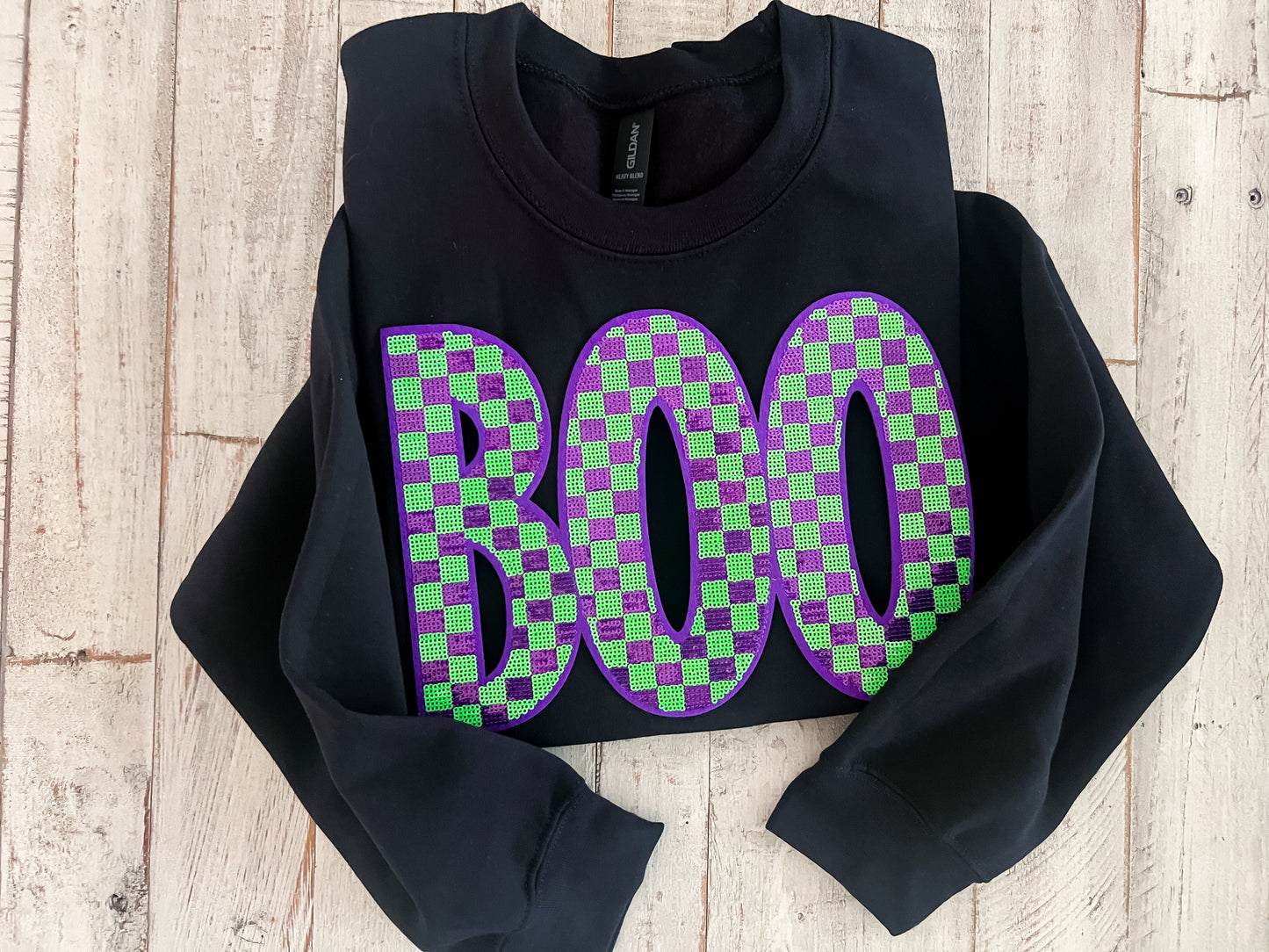 BOO Sequin Patch Sweatshirt {Purple & Green}