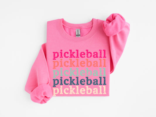Stacked PickleBall Sweatshirt (Bright Pink)